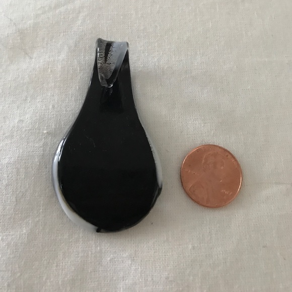 Glass Pendant for Necklace Black & Silver (Gray Silver Black White) Slide EUC - Picture 5 of 6
